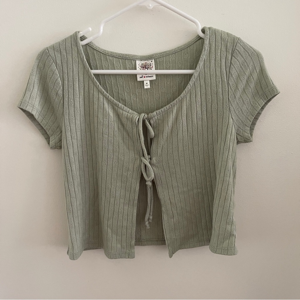 Cropped Pointelle Top in Green
